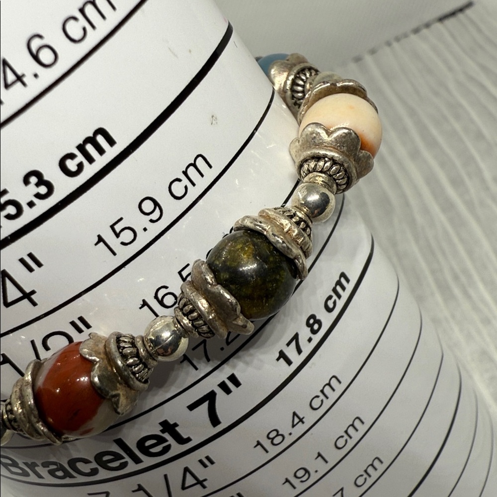 Silver Tone (Untested) Multi-Stone Beaded Bracele… - image 8